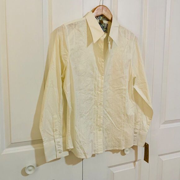 Peck & Peck White Embroidered Button Front Top Size 12 New - Picture 3 of 10